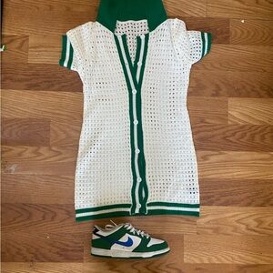 Green and white button down dress $20 says medium